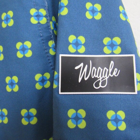 Waggle Blue/Green Geometric AOP Short-Sleeve Golf Polo Shirt Medium - Picture 2 of 5